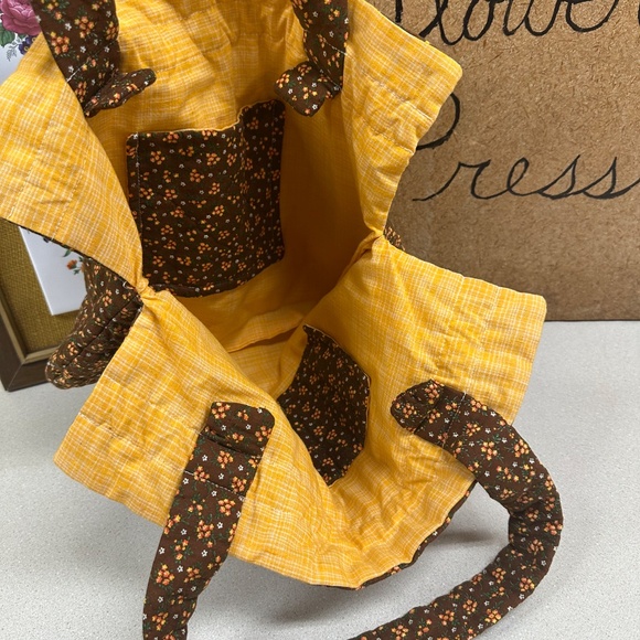 Vintage Handmade Bag Quilted Sewing Bag Tote Grocery Bag Retro Fabric - Picture 5 of 6